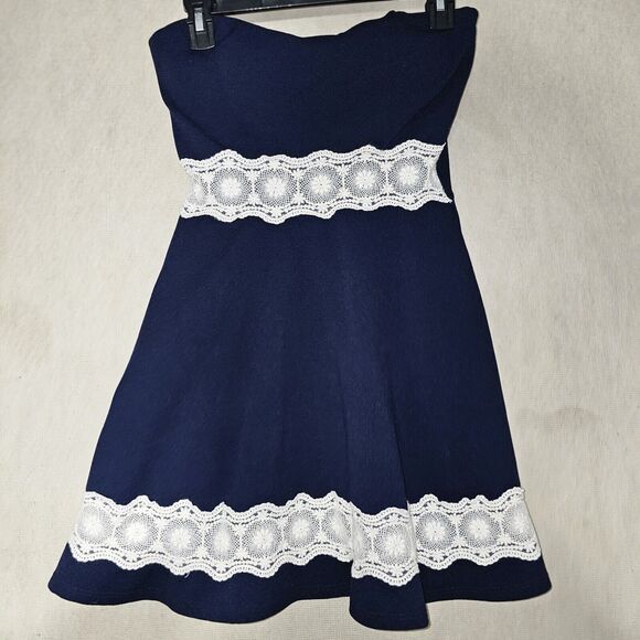 Babydoll Mini Halter Dress Navy Blue With White Lace Sexy Vintage Style Short - Picture 2 of 9